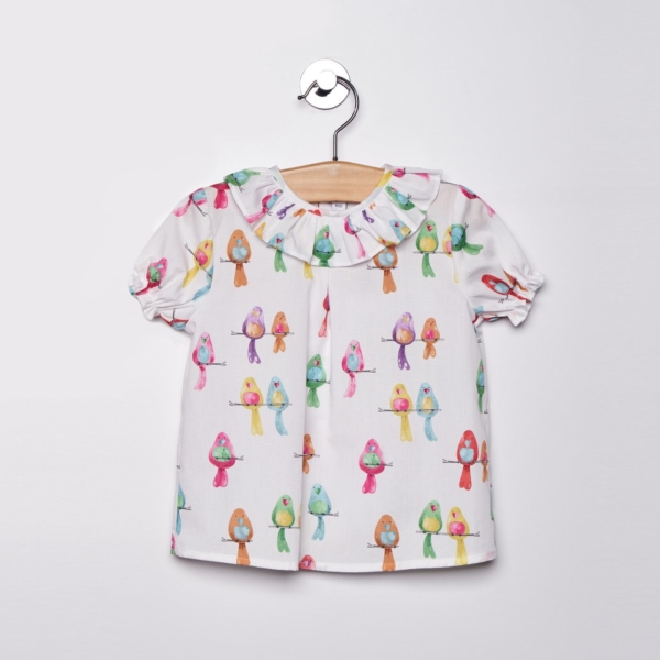 Blusa manga corta bebé PALOMA DE LA O estampado periquitos