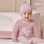 Conjunto 3 piezas de bebé niña JULIANA de punto con corazón y puntilla