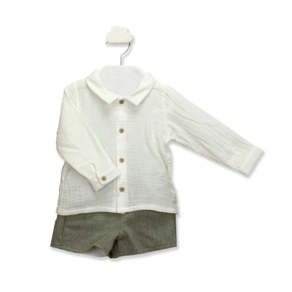 Conjunto 2 piezas de niño BABIDU de pantalón corto y camisa manga larga